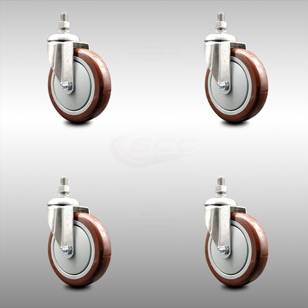 Service Caster 5 Inch 316SS Maroon Polyurethane Wheel Swivel 1/2 Inch Threaded Stem Caster Set SCC-SS316TS20S514-PPUB-MRN-121315-4